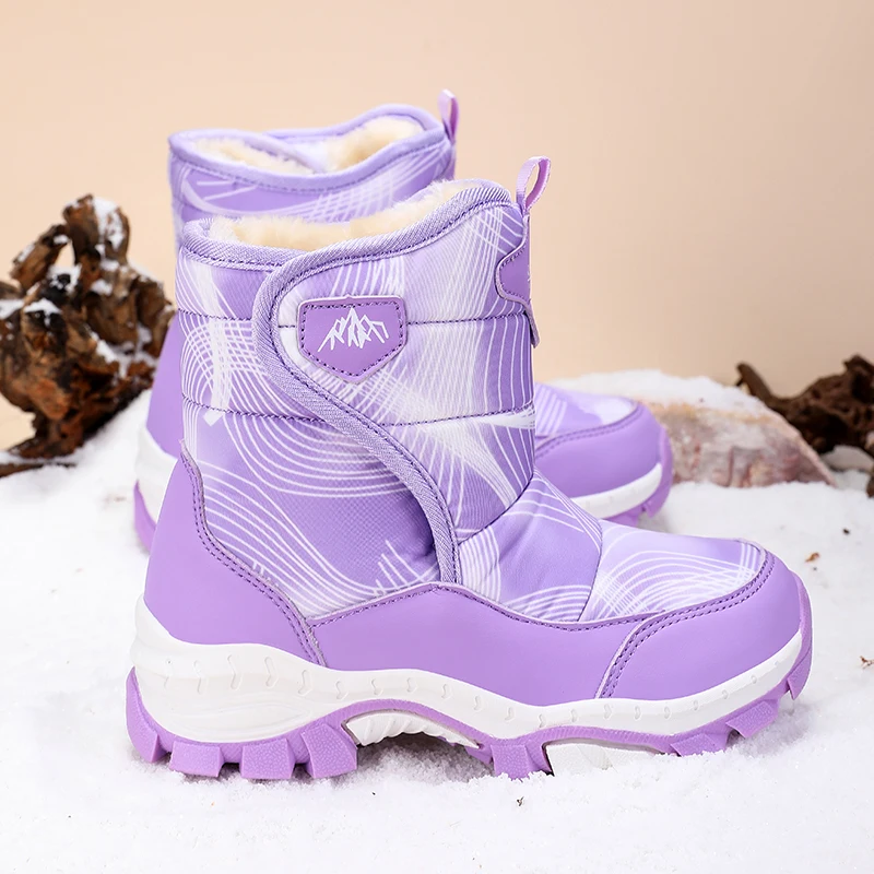 4-15 Winter Warm Fur Snow Boots Children Sport Furry Shoes Boys Girls Non-slip Autumn Waterproof Kids Ankle Boots Child Sneakers