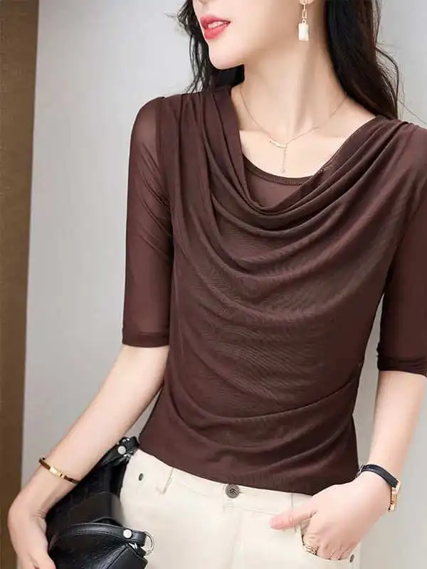 

Женская футболка V-Ne Svel Me, летняя модная облегающая футболка, повседневная, универсальная, закрывающая живот, модный топ, корейский сле