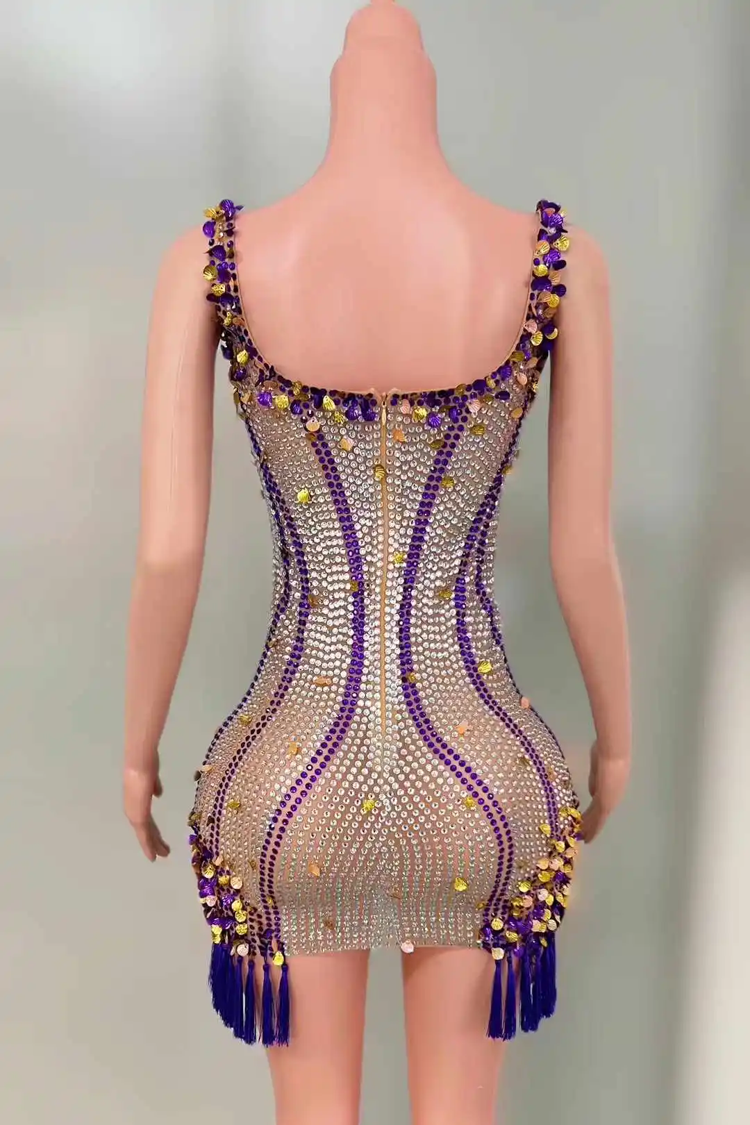 Pełna sukienka z cekinami z frędzlami dla kobiet Piosenkarka taneczna Strój sceniczny Drag Queen Kostium na imprezę Urodziny