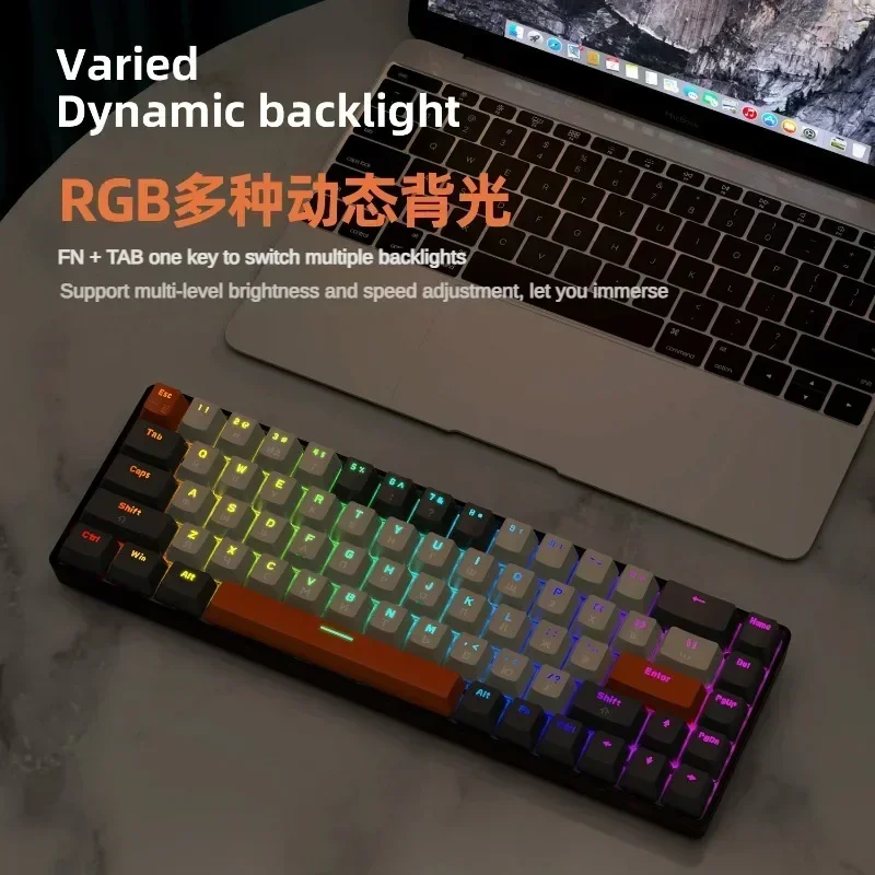 Freewolf T8 EN لوحة المفاتيح الميكانيكية مريحة 68 مفتاح RGB الخلفية مستقرة والمريض الكمبيوتر مكتب الألعاب الإنجليزية لوحات المفاتيح