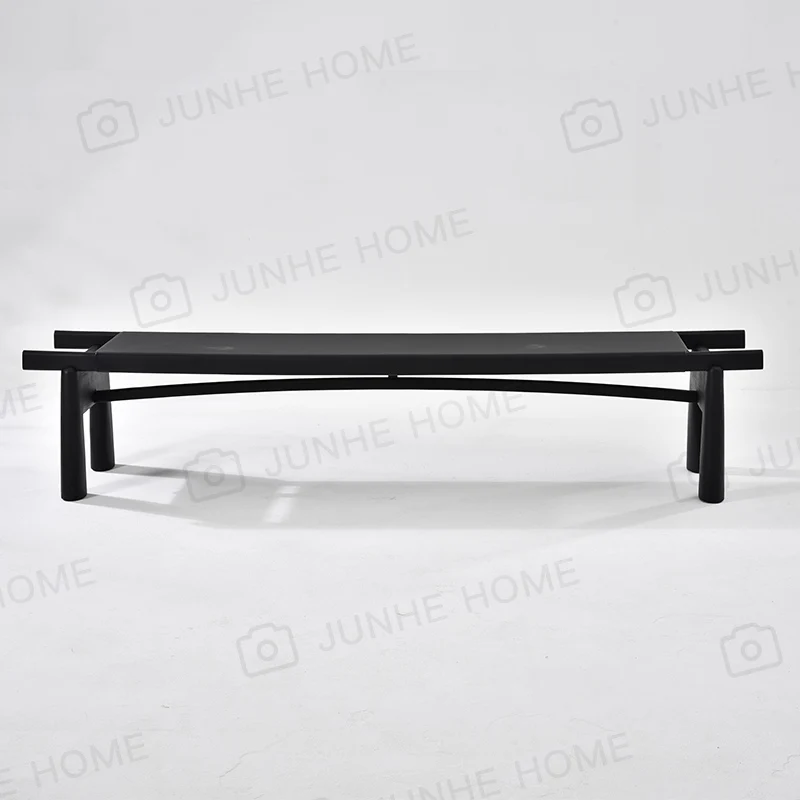 Black solid wood leather rectangular stool, bedroom bedside stool, furniture customization