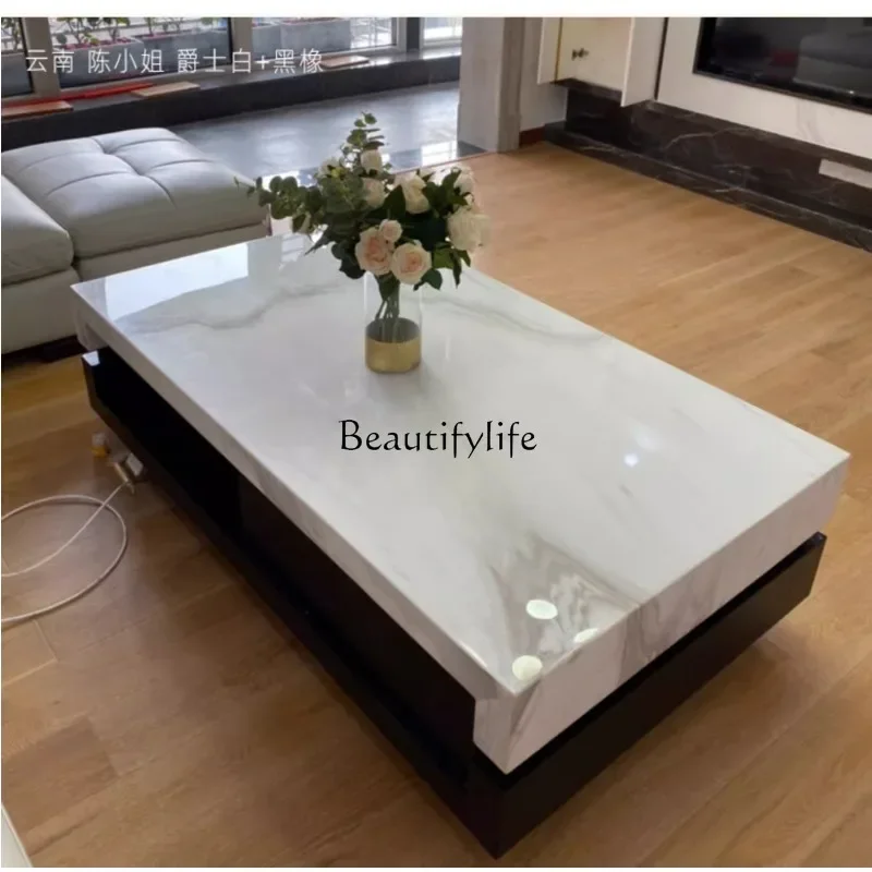 Natural gray cave stone marble coffee table simple modern small apartment stone tea table