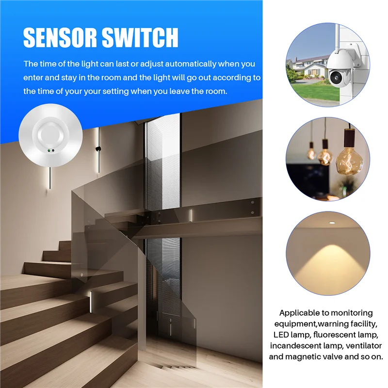 A93P 220V 800W Microwave Sensor Pir Occupancy Body Motion Detector Light Switch