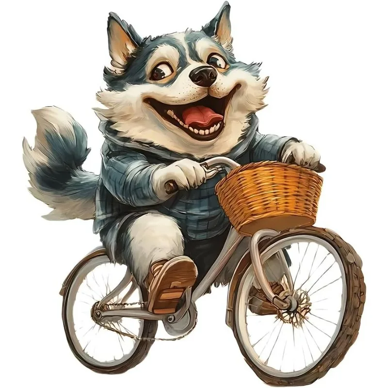 1Pc Funny Cycling Wolf Vinyl Sticker, Decal for Mug Laptop Bookshelf Fridge Wall Smooth Surface Decor, Holiday Gift