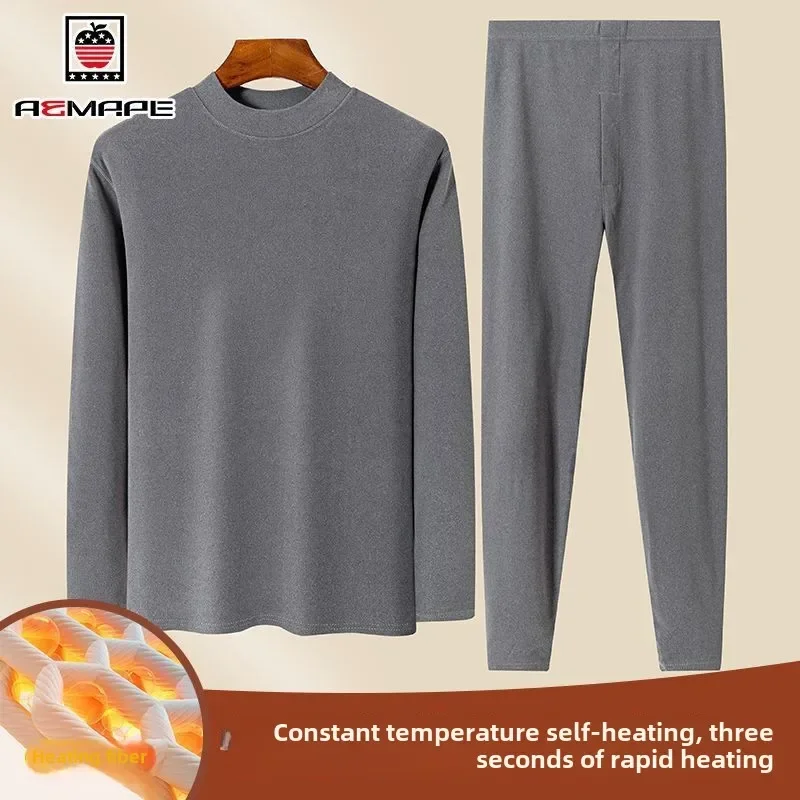 Fashion Men's Casual Solid Elastic Waist Turtleneck Autumn and Winter Home Wear Sleepwear Thermal Underwear Set Clothes for Men