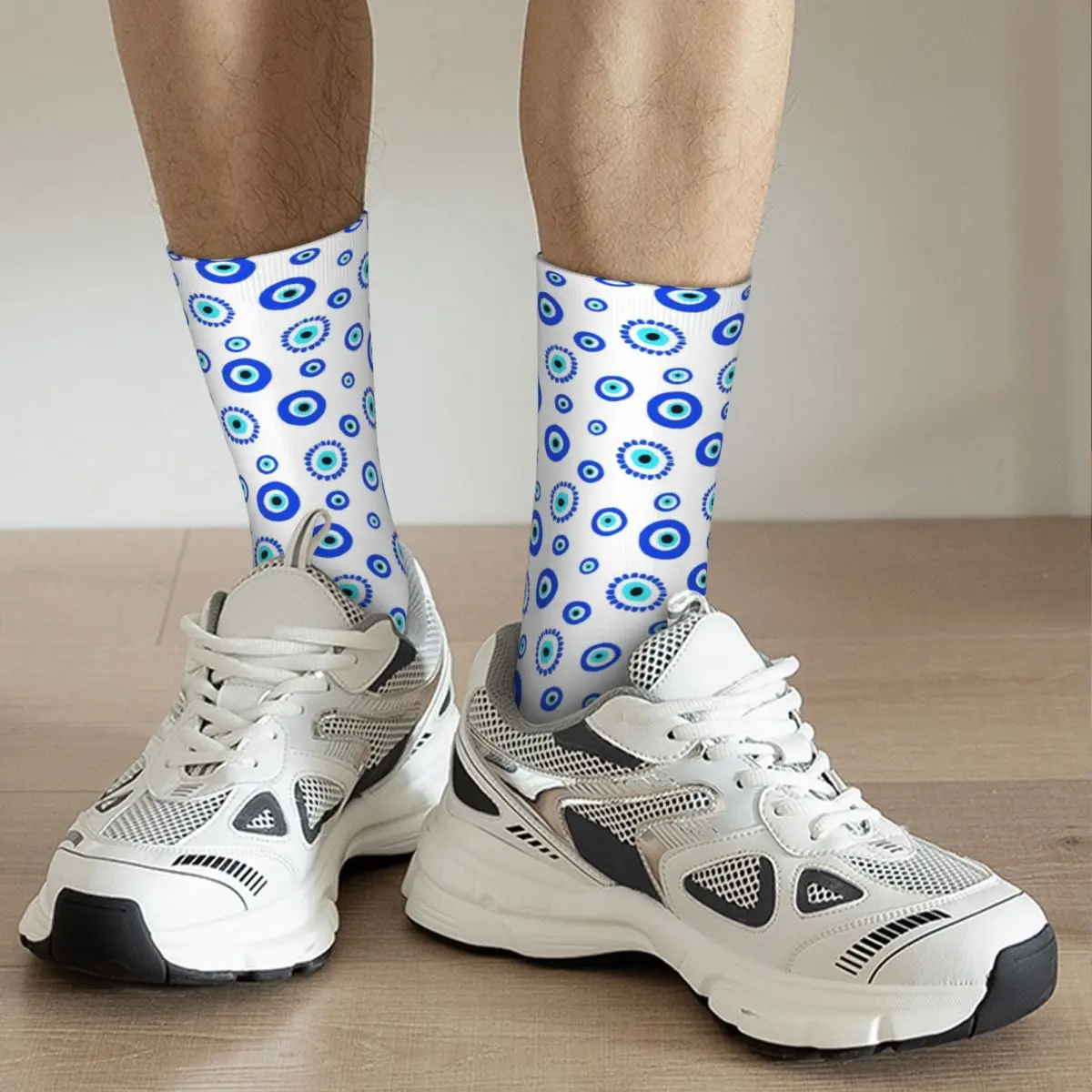 Chaussettes colorées de basket-ball de charme chanceux, motif d'amulette de Nazar, chaussettes de tube moyen Boho, absorbant la sueur, mauvais œil, symboles, unisexe