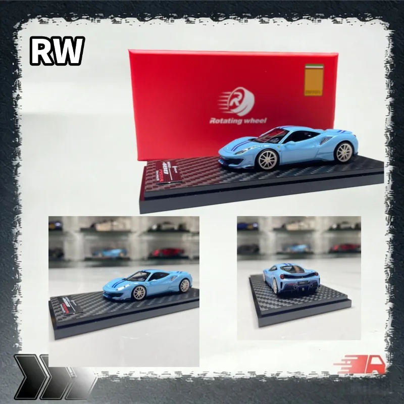 [In Stock] Rotating Wheel 1/64 488 Pista Resin Model Car, Baby Blue Static Collectible Vehicle