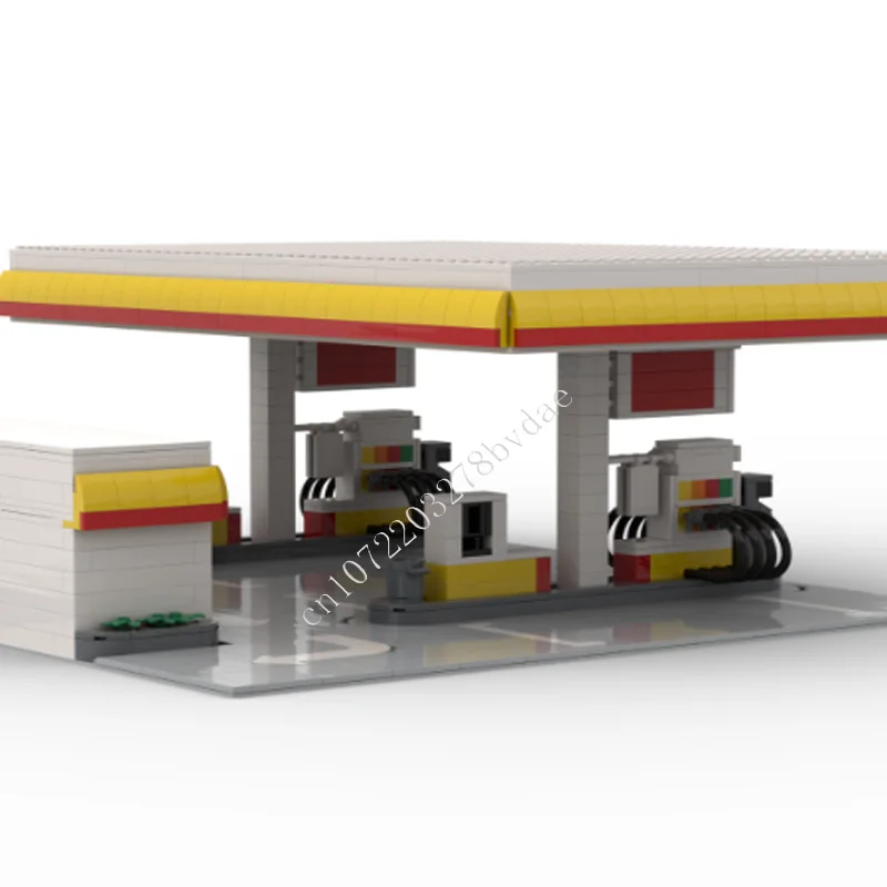 Posto de gasolina Modular MOC Building Blocks, Street View Modelo, Arquitetura Criativa, DIY Assembleia Educação, Brinquedos Presentes, 1138Pcs