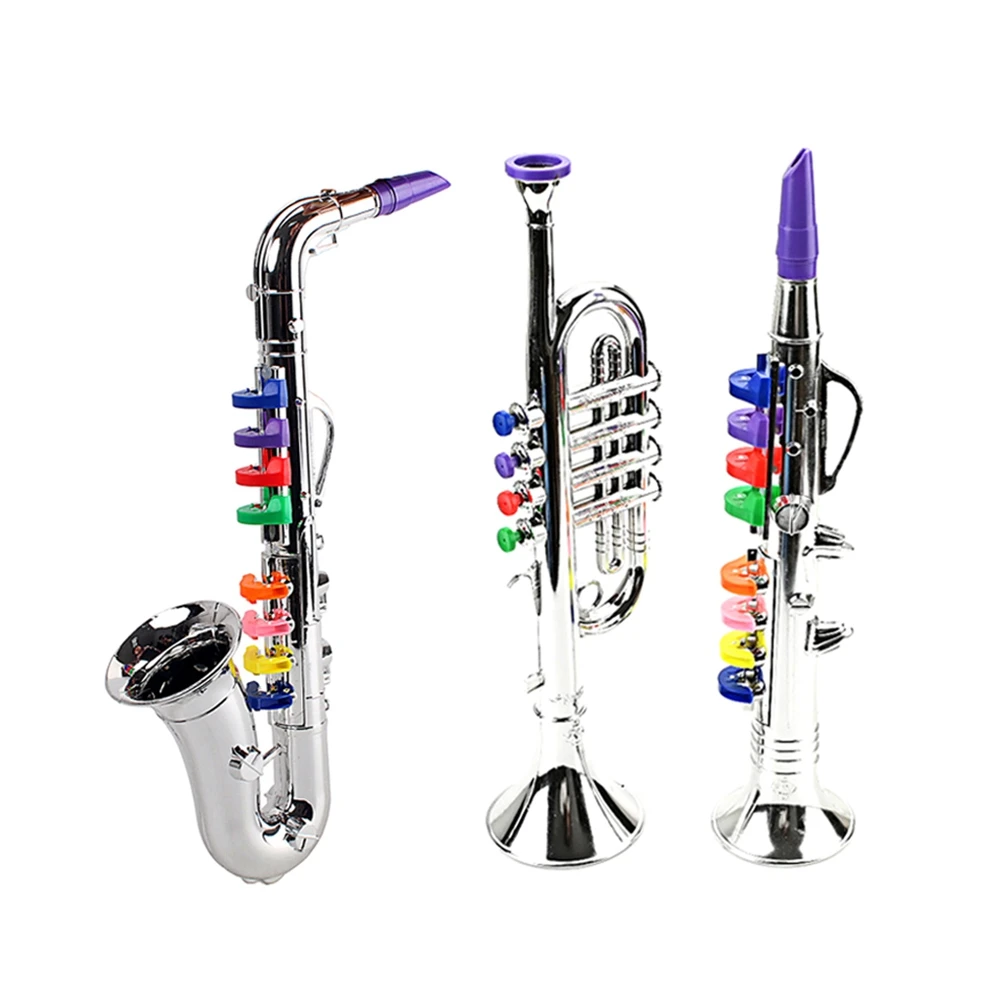 3 pezzi di strumenti musicali per bambini clarinetto giocattolo, tromba per sassofono, strumenti musicali a vento e ottone Combo per il gioco dei più piccoli