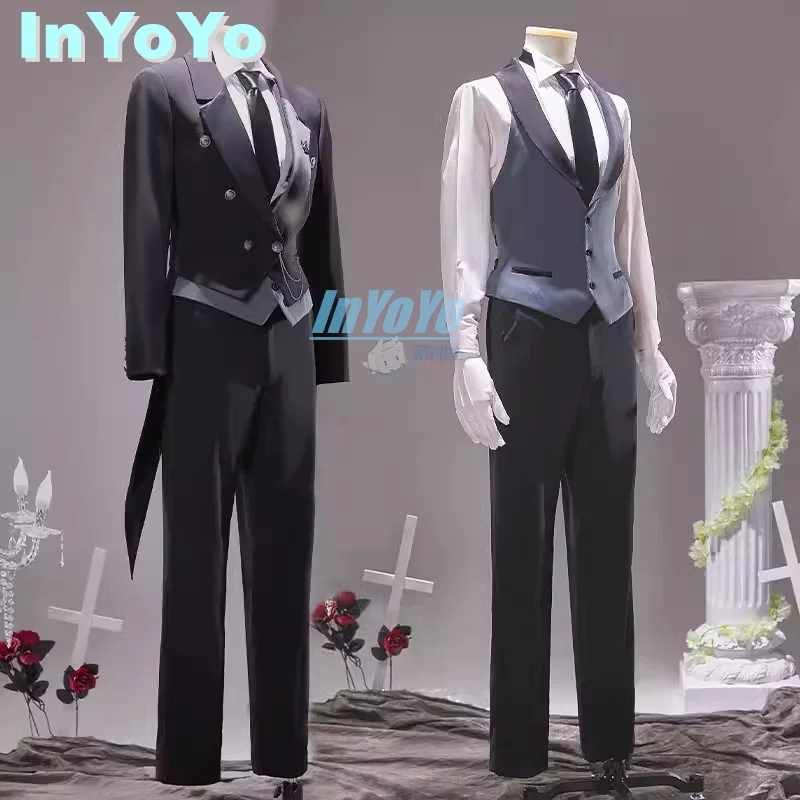 InYoYo Sebastian Cosplay Anime Black Butler Costume Tailcoat Handsome Uniform Suit Halloween Party Outfit Men Role Play Clothing