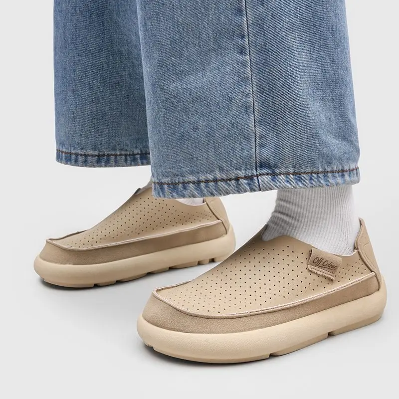 Men Summer Hollow Out Breathable Loafers Platform Soft Sole Driving Shoes Lightweight Casual Walking Moccasins Yellow Sneakers