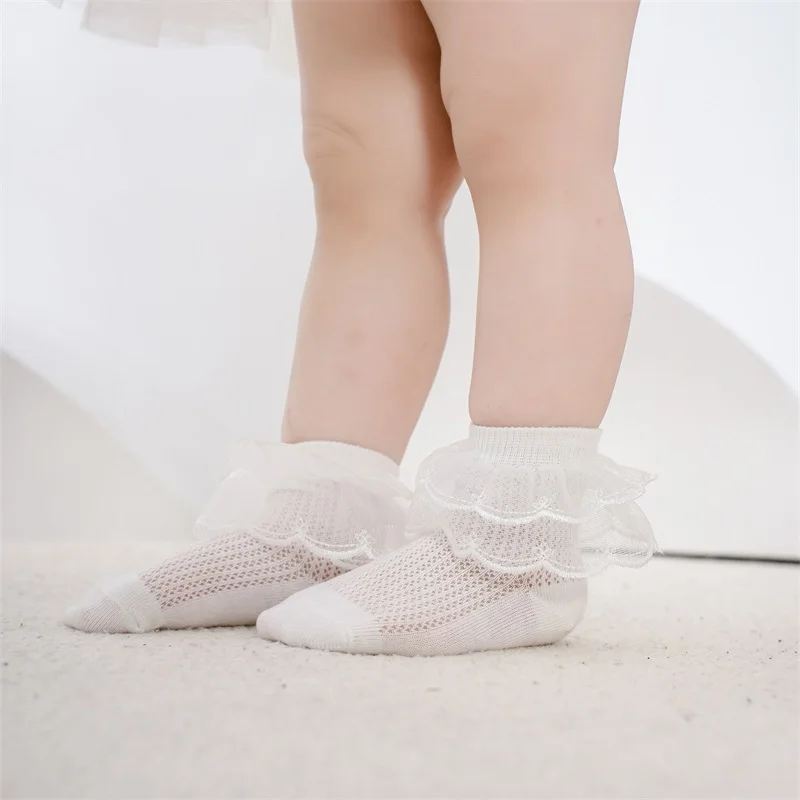 Adorable Baby Girls Lace Trim Socks Cute Frilly Ankle Socks Soft Mesh Princess Dress Socks Toddler Ruffle Socks