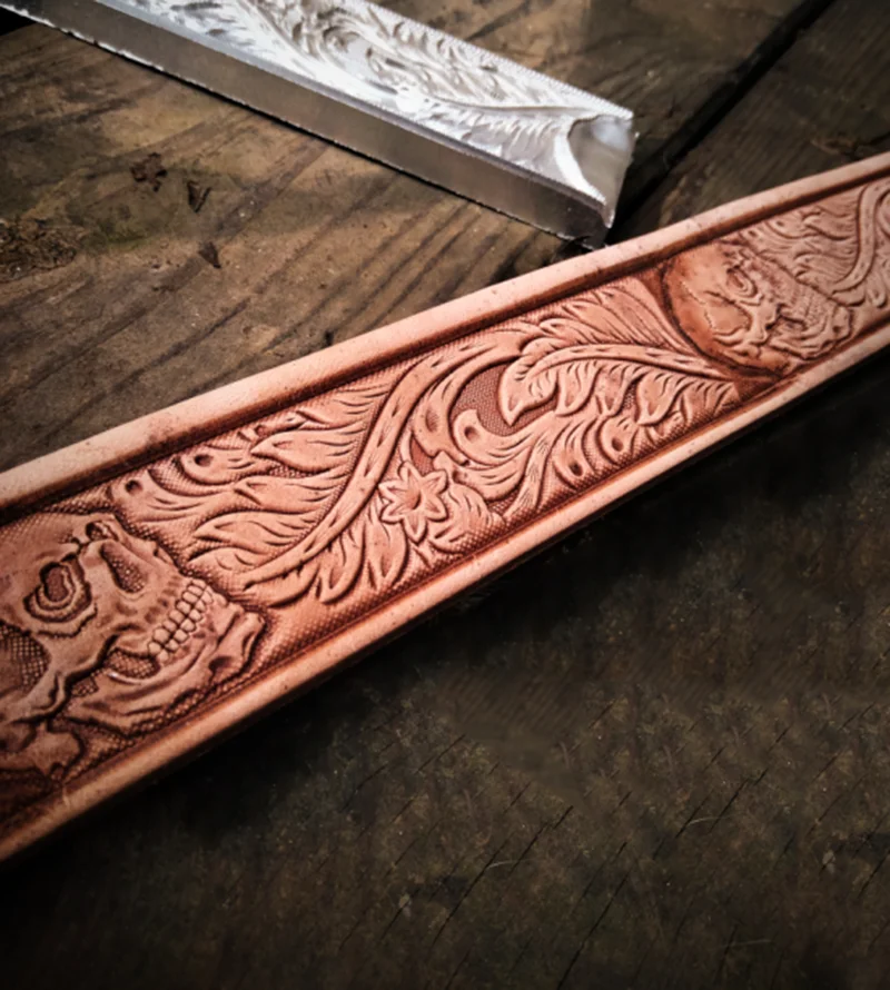 Used to make leather belts, printed stamp molds for leather product decoration | Oak leaf Tang grass pattern, 3D skull pattern