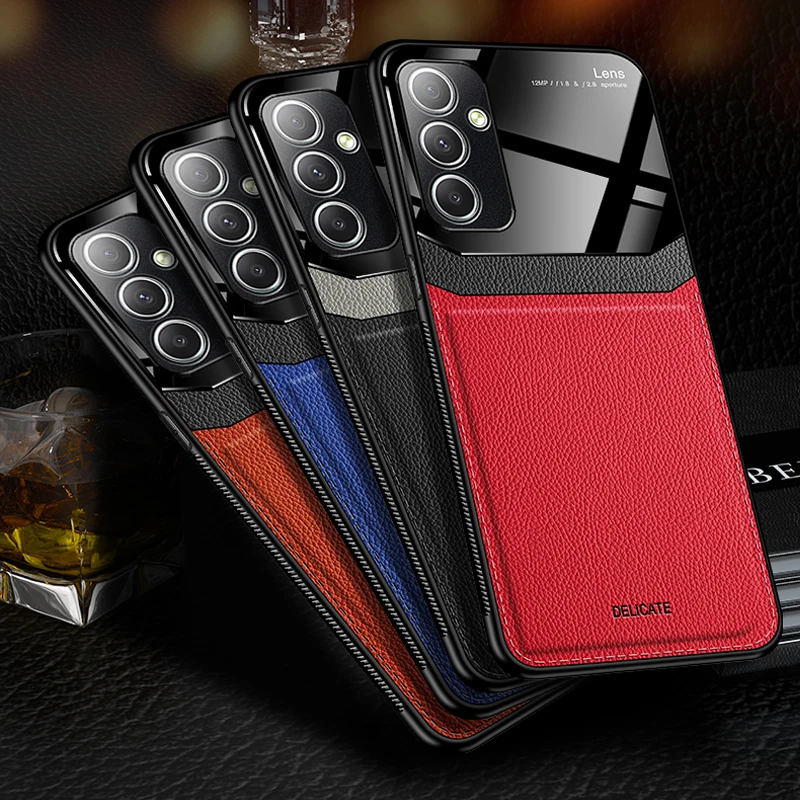 For Samsung Galaxy A12 A14 A13 A23 A24 A32 A33 A34 A22 4G 5G Full Lens Protection Phone Case Soft PU Leather Back Cover Cases
