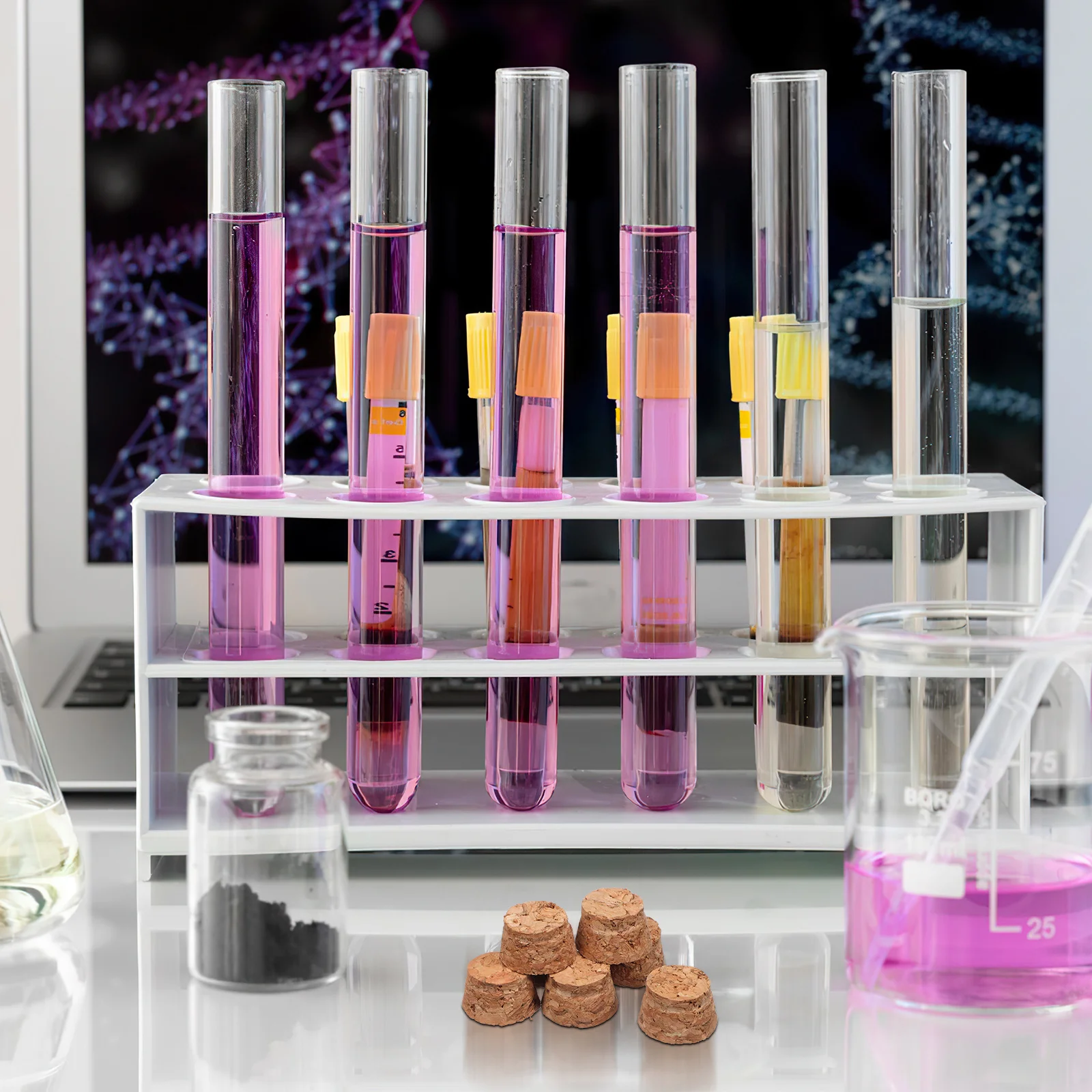 

16 Pcs Test Tube with Cork Testing Vials Funnel Glass Tubes for Blowing Brush Empty Plants Transparent