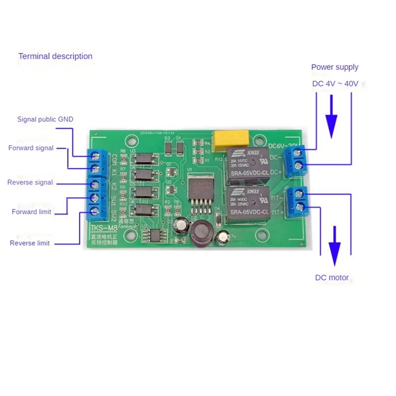 Quente ttkk 2x dc 6v 12v 24v dc controlador de avanço e reverso 20a com driver de relé limite placa de controle de elevação p0