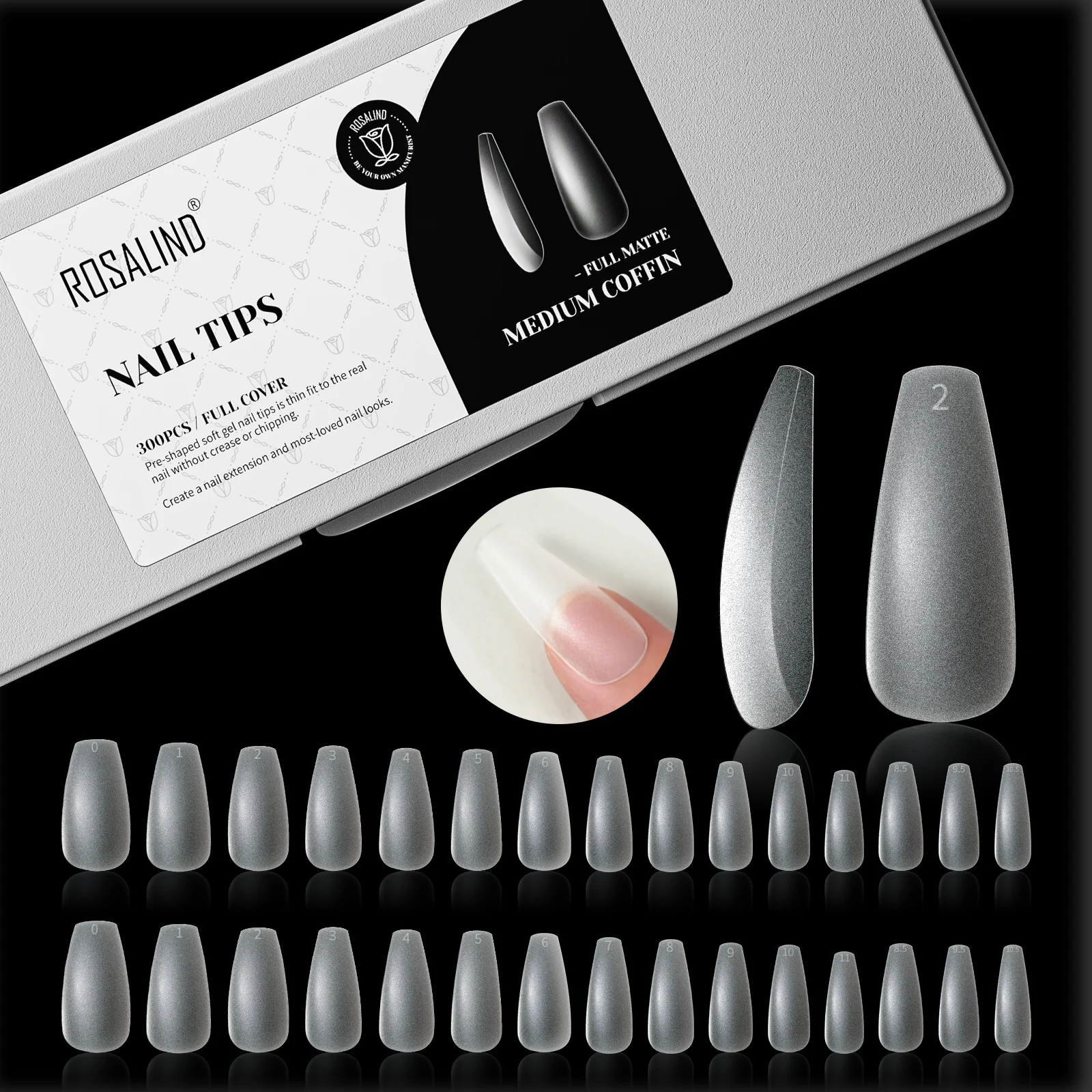 300PCS Full Matte Short Almond Gel Nail Tips,ROSALIND 15 Sizes Full Cover Almond Nail Tips Acrylic Fake Nails Extension