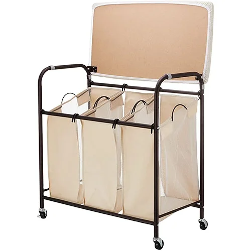 

Classic Rolling Laundry Sorter Cart Heavy Duty 3 Bags Laundry Hamper Sorter With Ironing Board
