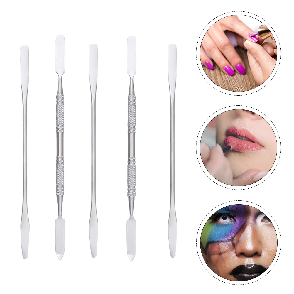 

5 Pcs Stainless Steel Toning Sticks Manicure Rod Nail Palette Mini Cosmetics Stirring Mixing Makeup Spatula Scoop Blender Double