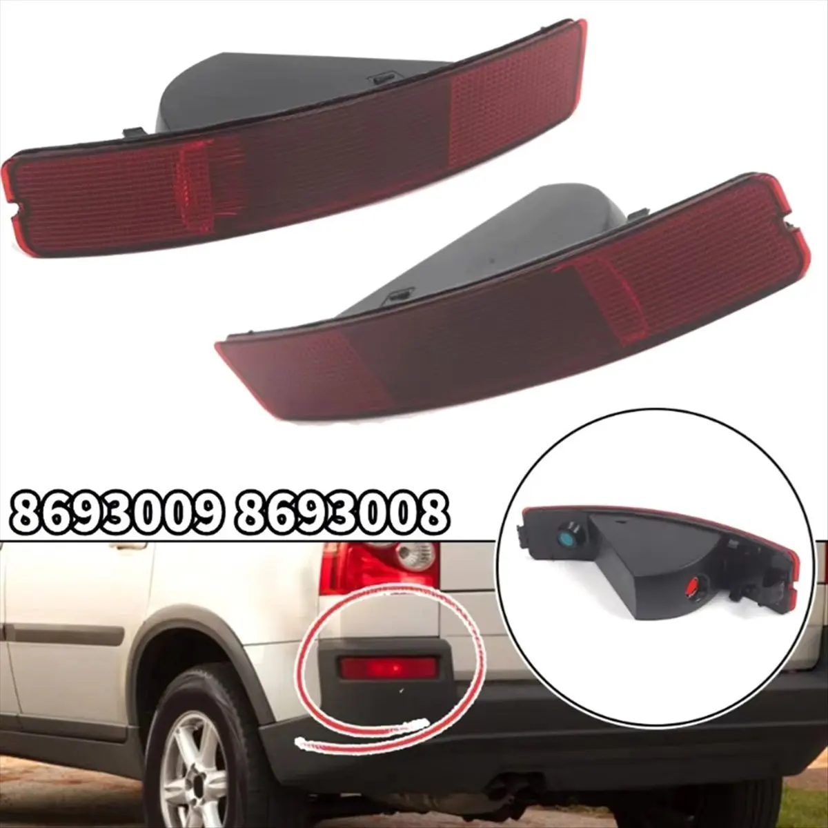 #65D Rear bumper lamp,Rear Bumper Lamp Reflector Without Bulb for Volvo XC90 2003-2006 Left (Red)