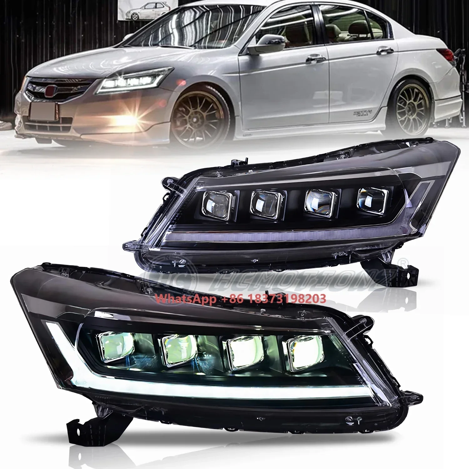 HCMOTIONZ Assembly Accessories Front Lights 2008-2012 Head Lamp LED DRL Start up Animation Headlights for Honda Accord