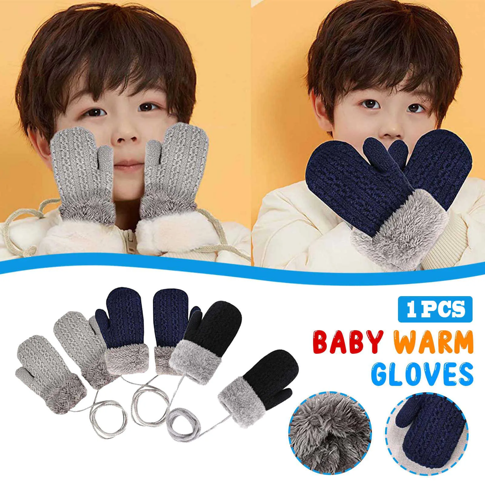 

Baby Warm Knitted Gloves With Anti-Loose Rope Winter Soft Comfortable Warm Outdoor Gloves For Ages 1-4 Years Old шапка детская