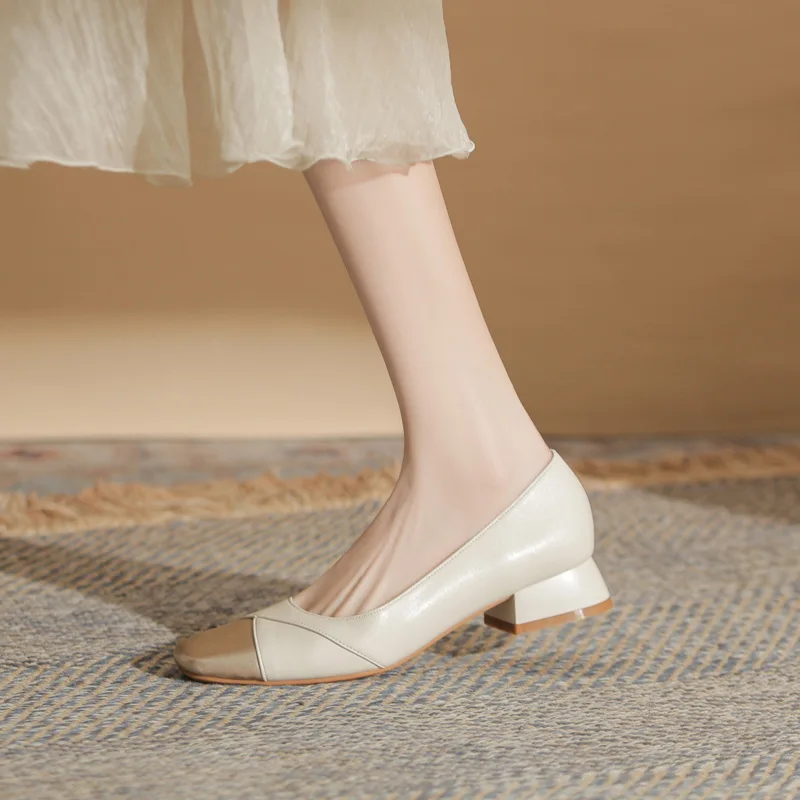

Luxury Designer Rough Heeled Mary Jane Shoes 2026 New Leather Short Heeled Women's Shoes Shallow Mouth Single Shoes for Women