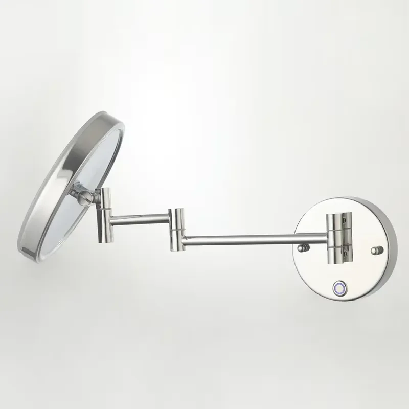 ETL certified modern rotating arm LED magnifying makeup mirror, wall-mounted desktop makeup mirror, single/double-sided 3x