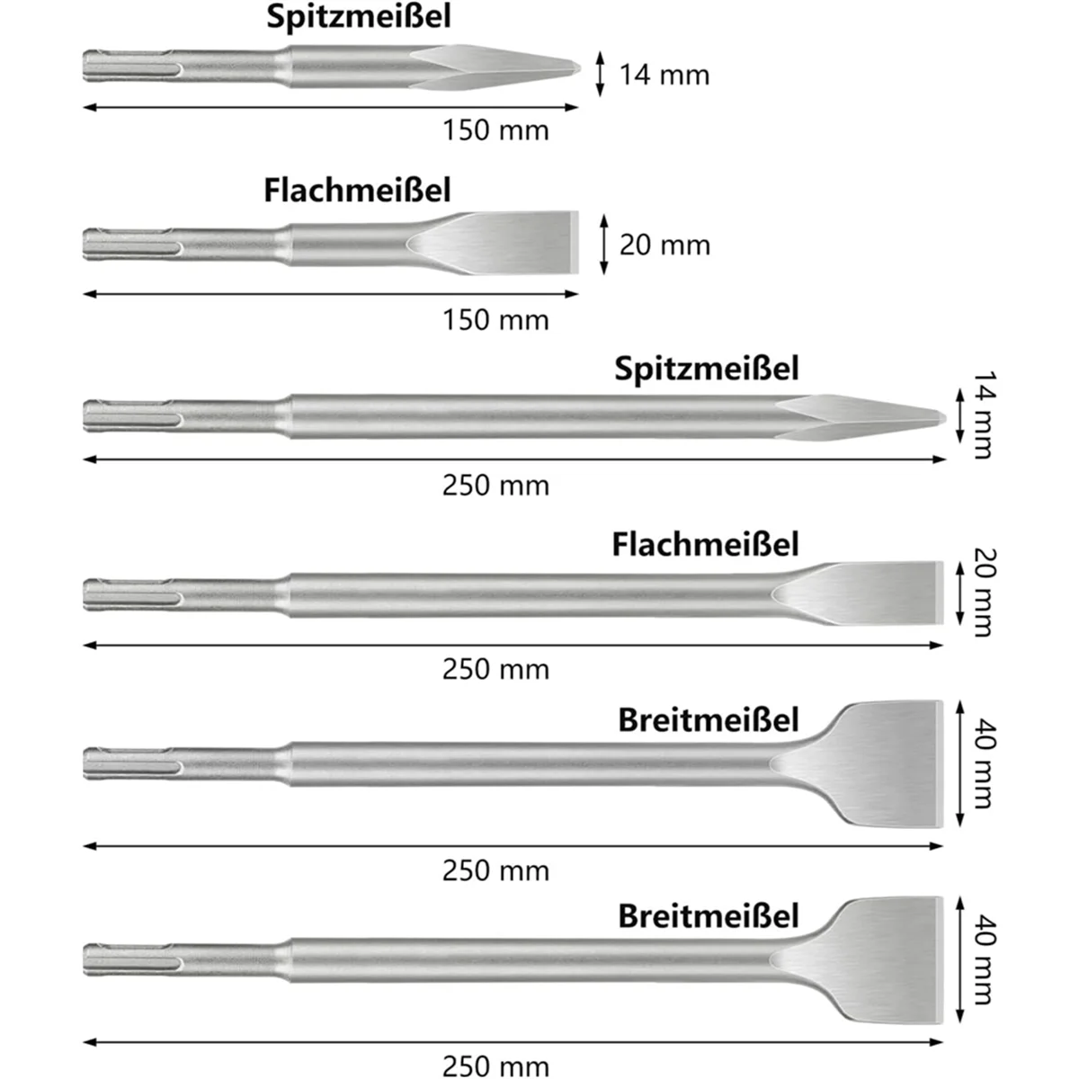 AA25 SDS Plus Chisel Set,6pcs Tile Chisel Spade Chisel Drill Hammer Chisel Set for Concrete,Masonry,Tiles,Tile Adhesive