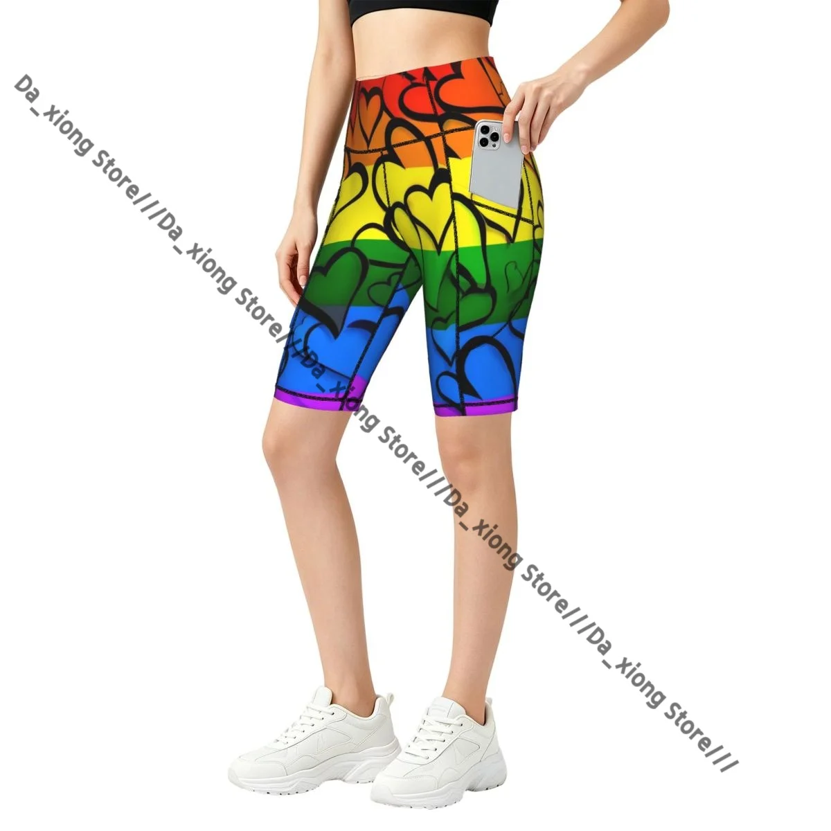 Gay Pride Rainbow Pattern High Elastic Yoga Outdoor Sports Jogging Shorts