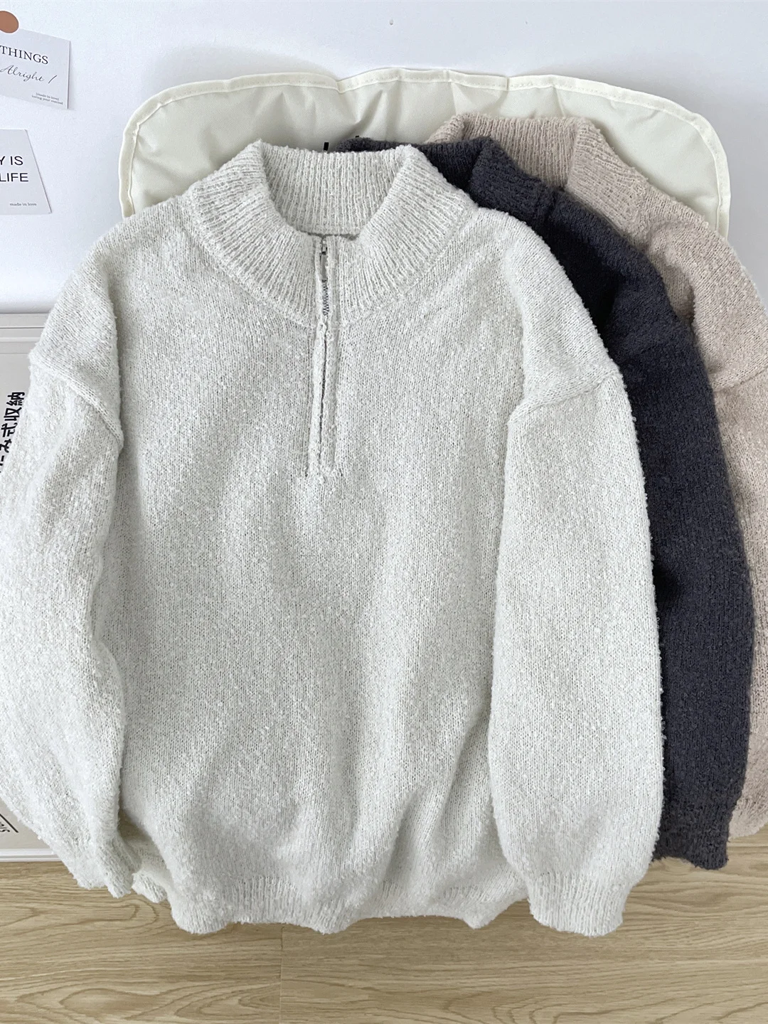 

Thiened f Zipper Stand Collar Men's Knitted Sweater Autumn Winter Warm Casual Sle Long Sve Top for Young Men