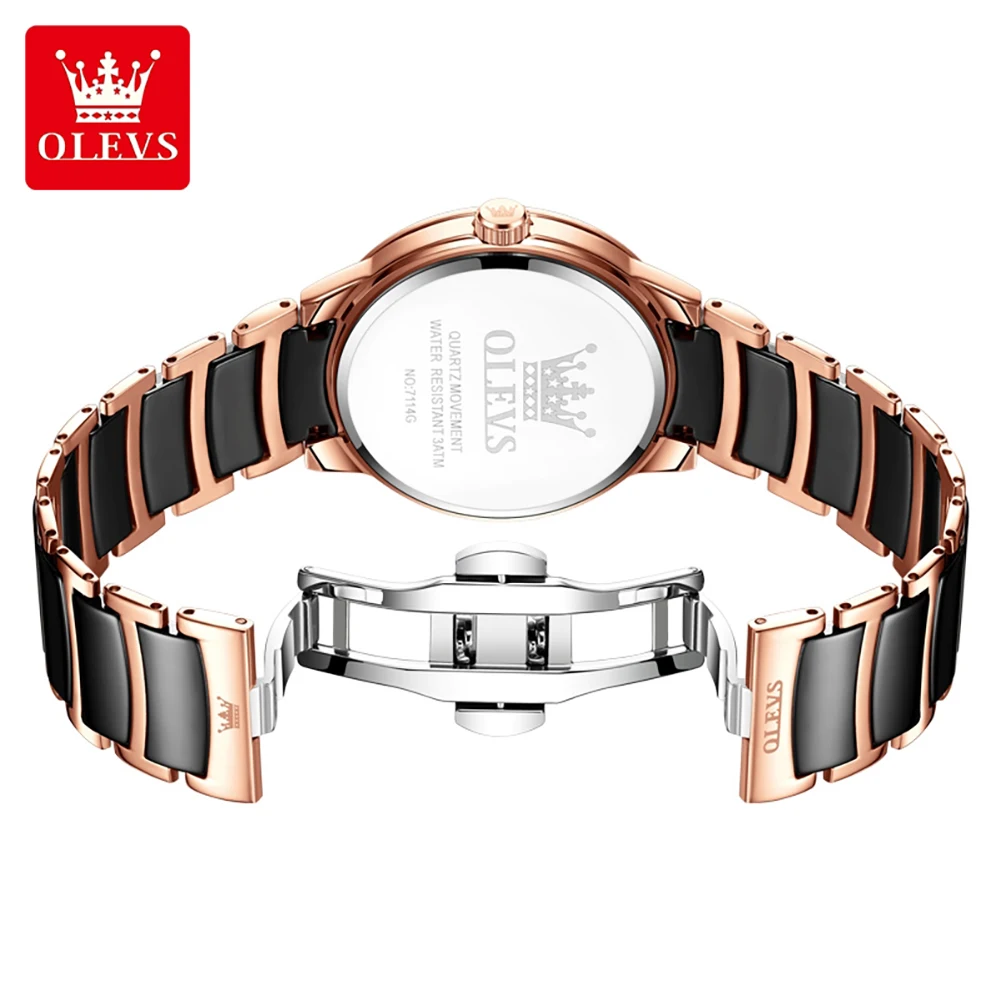 OLEVS 7114 Brand original authentic watches for man luxury Gift Box Steel band ceramic quartz male expression couple watch
