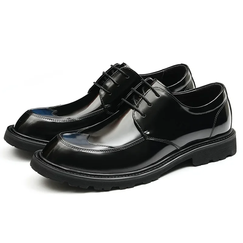 British Style Mens Derby Shoes Patent Leather Luxury Handmade Elegant Genuine Leather Wedding Social Party Shoes Male Size 46 image 6
