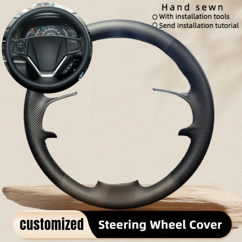 Custom Car Steering Wheel Cover Hand Sewn Black Leather For Honda CR V CRV 2012-2016 Car Interior Accessories Steering Wrap