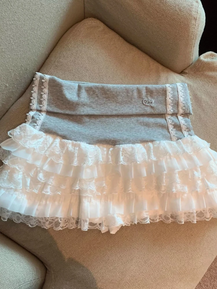 Moda coreana estilo preppy doce saia fina feminina novo design rendas retalhos kawaii saias curtas estéticas casuais roupas y2k