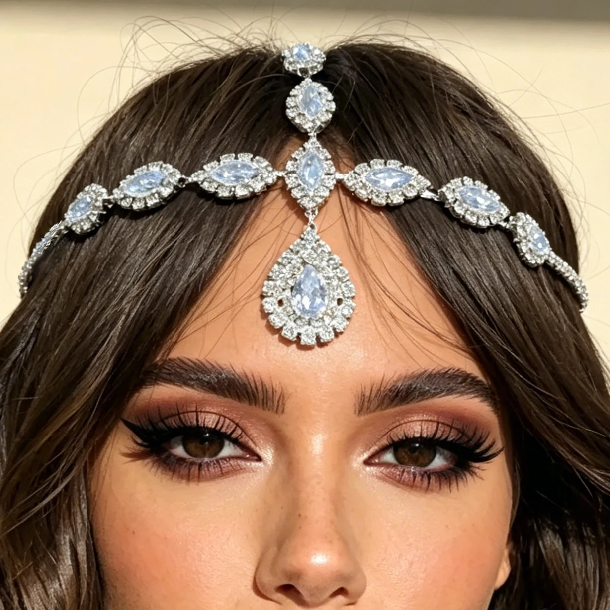 Vintage Trend Rhinestone Head Chain Forehead Headband Indian African Bohemian Hair Accesories Crystal Fringe Tiara Headdress