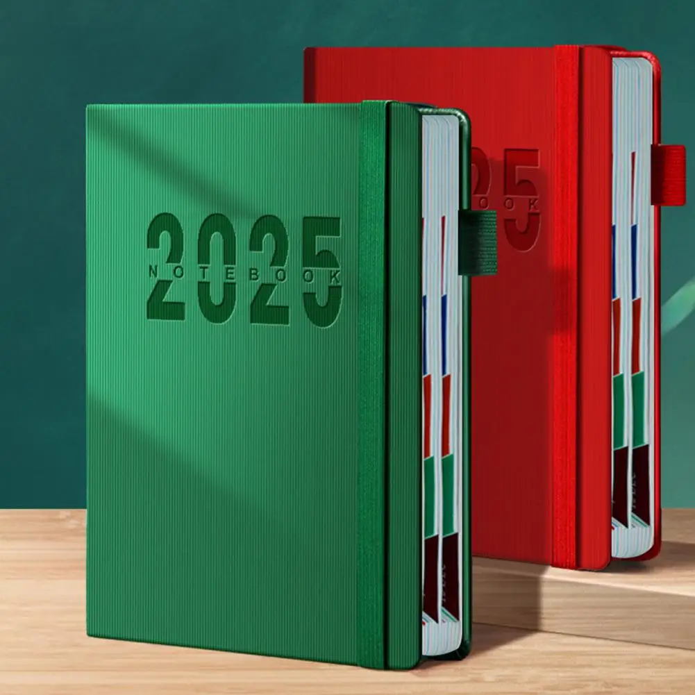 Planificador de cubierta de cuero de imitación, planificador mensual de cubierta dura con pestañas, banda para bolígrafos, estudiantes, trabajadores de oficina, 2025 a diciembre de 2025