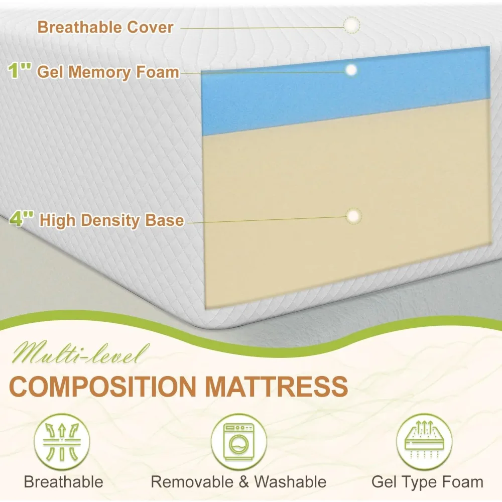 Queen Mattress, Gel Memory Foam Mattress, Pressure Relieving, Cooling Gel Foam, Queen Mattress in a Box, Certipur-Us Certified