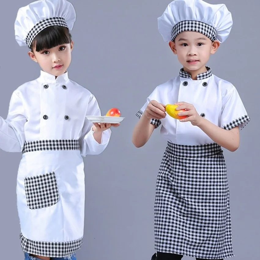 Kinder Koch Jacken Küche Roleplay Uniform Kochen Hut Restaurant Cosplay Kostüme Halloween Kinder Kellner Kellnerin Kleidung Sets