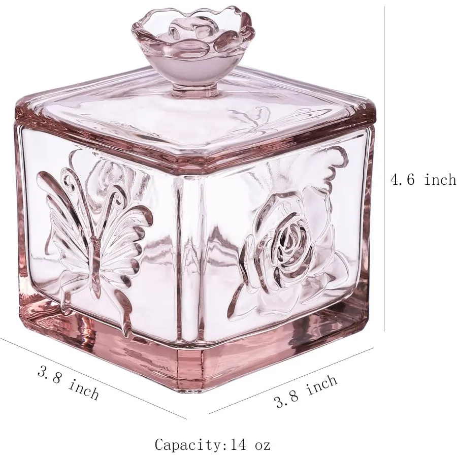 جرة حلوى زجاجية منقوشة بالورود والفراشات، جرة طعام من الزجاج الملون مع غطاء