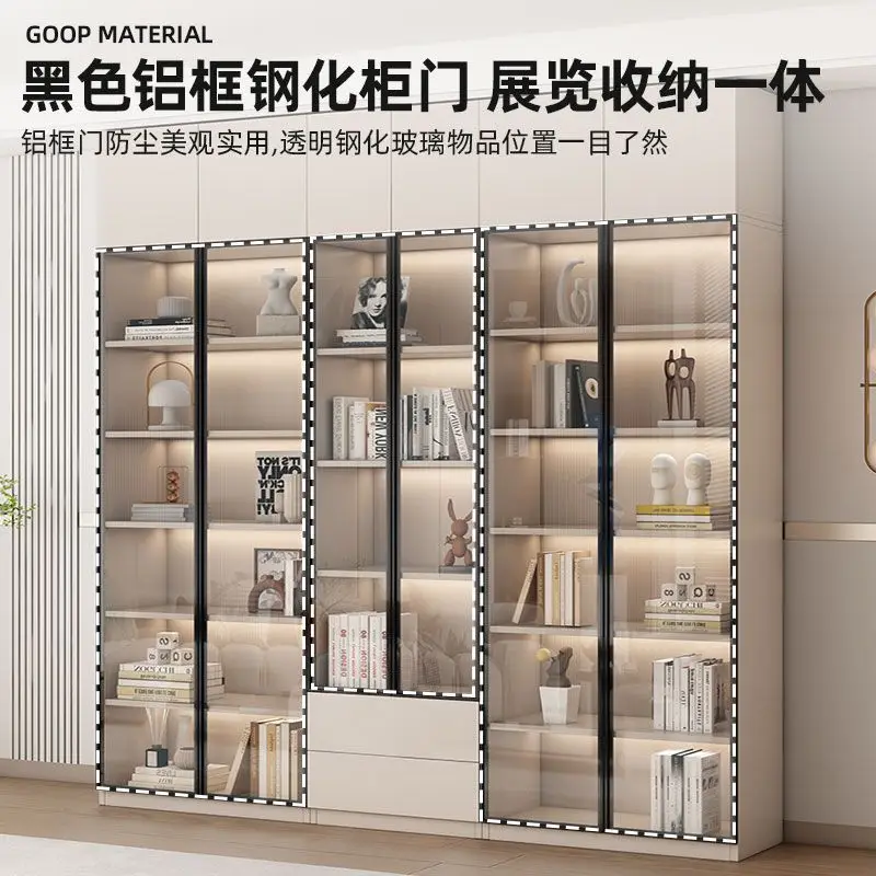 Офисный шкаф для хранения вещей, книжный шкаф, встроенный комбинированный книжный шкаф со стеклянной дверью от пола до стены