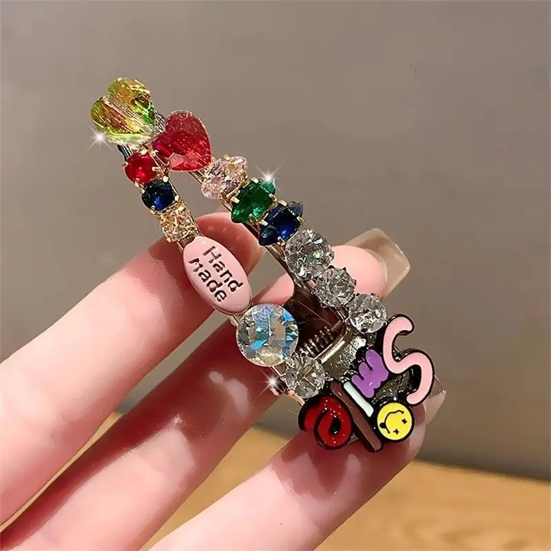 Korean Dongdaemun New Full Rhinestone Hair Clips Luxury Exquisite Side Bangs Barrettes Stylish Hair Pins For Women Daily Wear