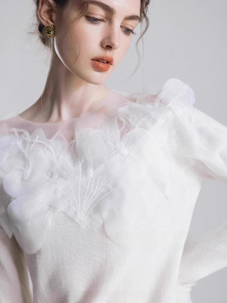 

Korean Sle Gentle Lady Design Sense Long Sve Knitted irt Me Splicing Slimming Base irt Commute Loose Fit Other