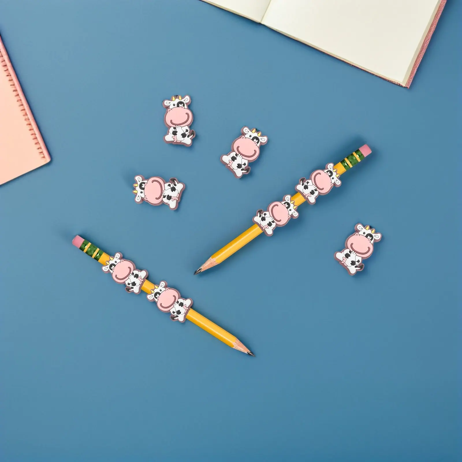 

20Pcs Soft PVC Cow Shaped Pencil Clips Cartoon for Kids Students School Classroom Rewards Cartoon Pen Toppers