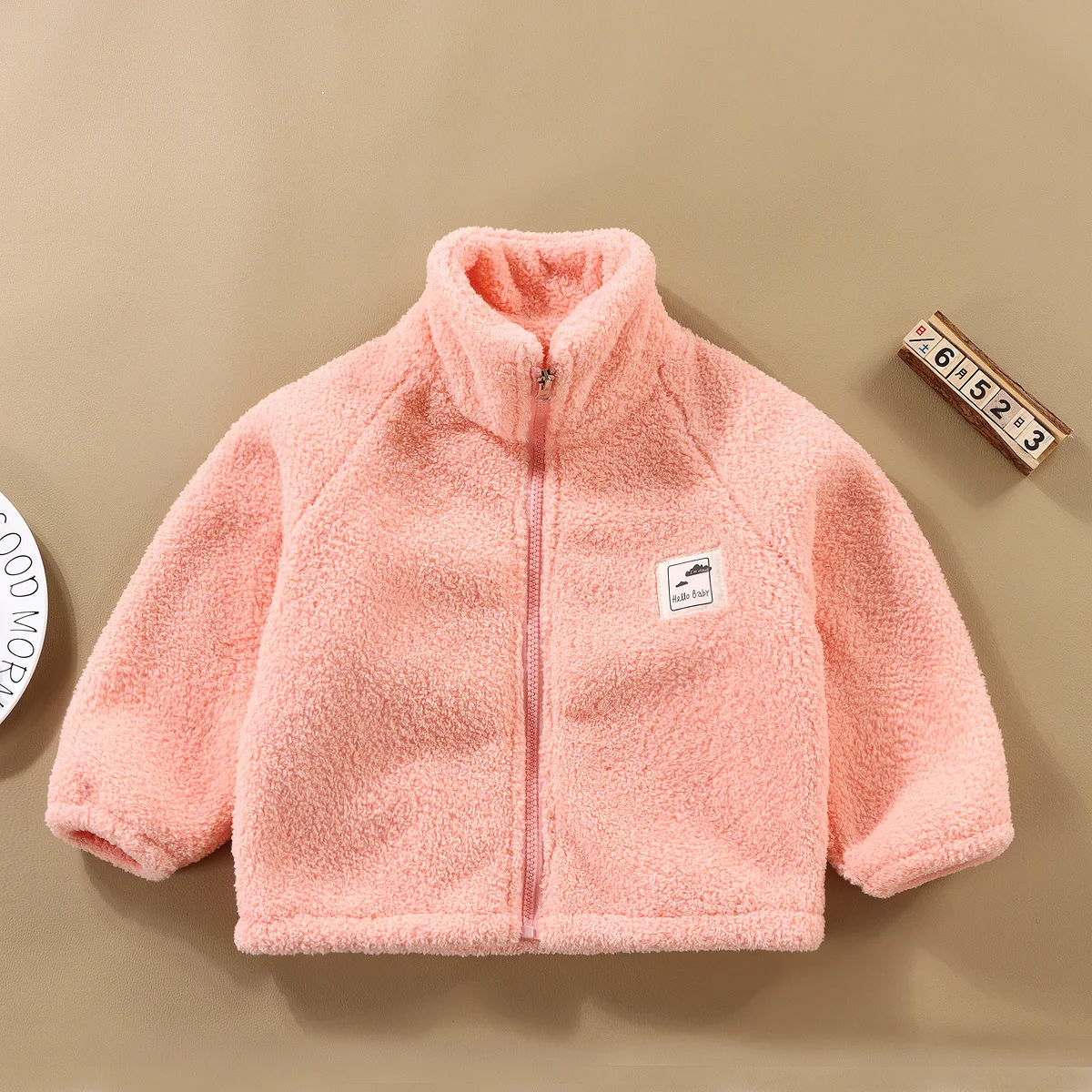 2026 Autumn Winter Children Plush Coat Baby Boys Girls Color Blocked Zipper Long Sleeve Top Kids Casual Warm Jacket Outerwear 2