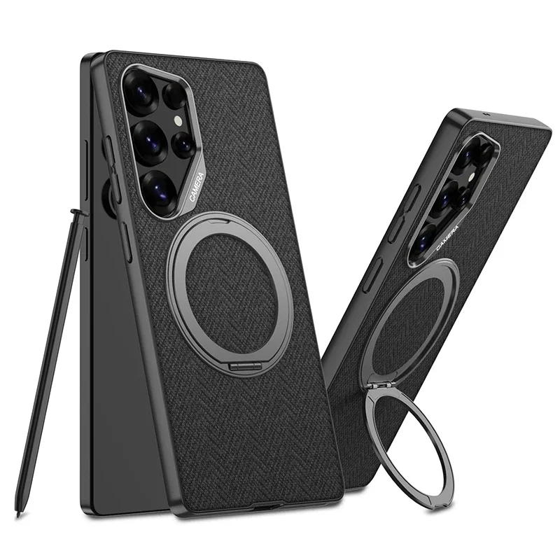 For Samsung Galaxy S25 Ultra 5G Case Ultra-Thin Luxury Clear Matte Leather Magnetic Rotating Bracket Shockproof Back Accessories