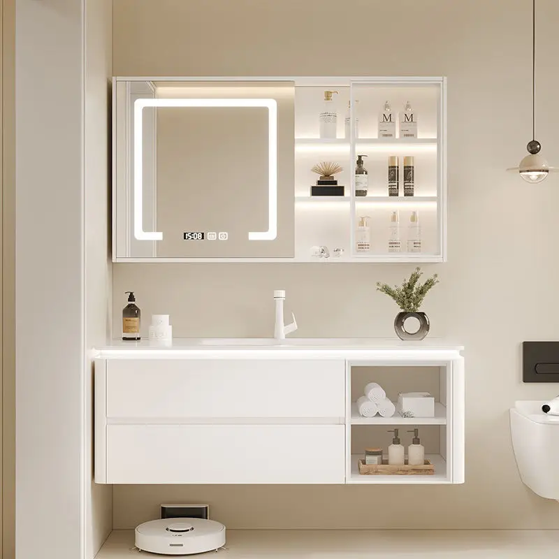 Smart  mirror ceramic integrated basin hair dryer toothbrush bathroom sink washbasin cabinet combination