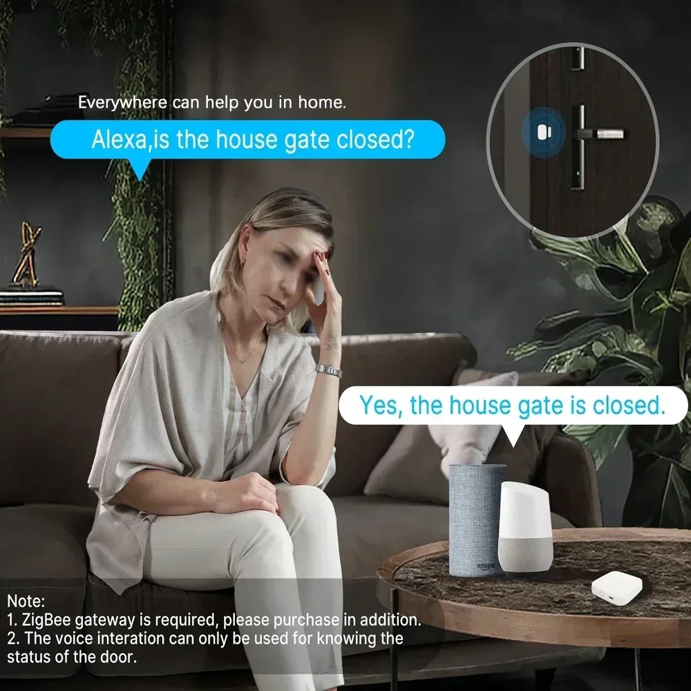 Sensor inteligente de detecção de porta e janela ZigBee Detectores ZigBee, aplicativo Tuya Smartl Life Tuya Home Controle Remoto com Alexa Google Home