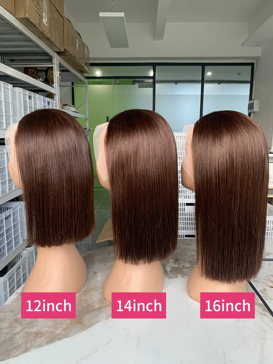 

100% 250 Density 13x4 Bob Raw Human Hair Lace Front Wig Vietnamese Straight 2 Color Brown Chocolate Lace Frontal Human Hair Wigs