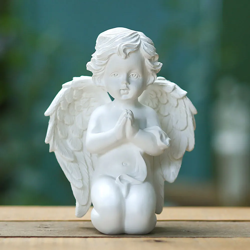 

1Pcs Adorable Angel Desktop Ornament Compact Lightweight Tabletop Resin Decor White Resin Figurine Lovely Figurine Ornaments